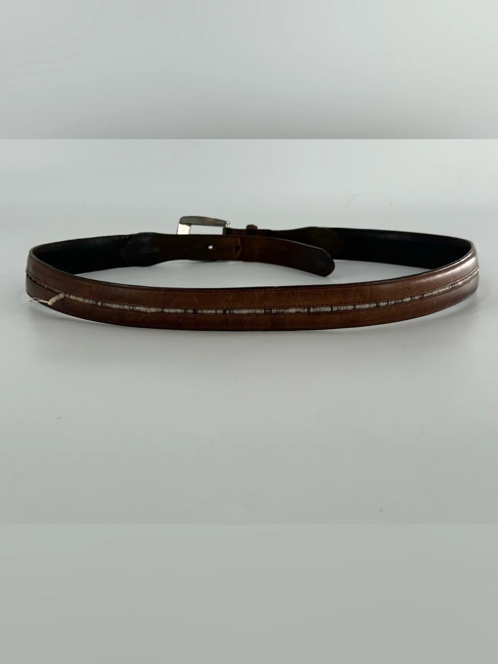 Vintage‎ Brighton Brown Leather Mother of Pearl Beaded Belt 38